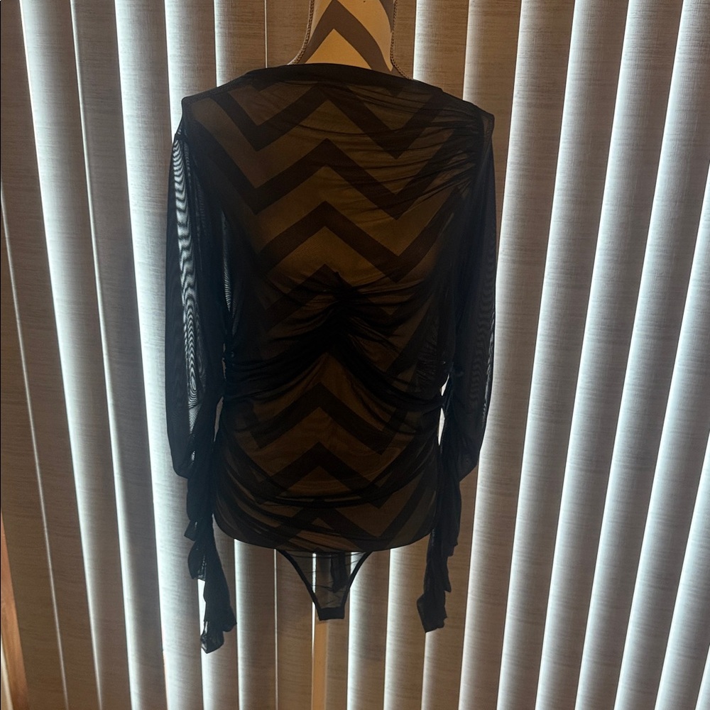 Fashion Nova Black Chevron Bodysuit